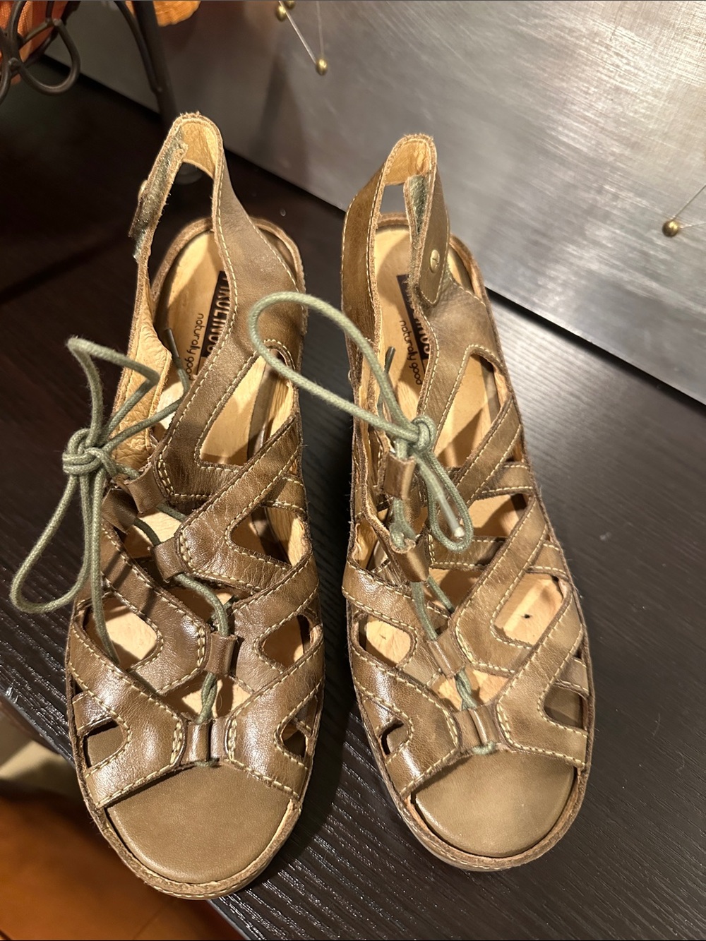 PIKOLINOS Brown Leather Cutout Lace-Up Slingback Sandals